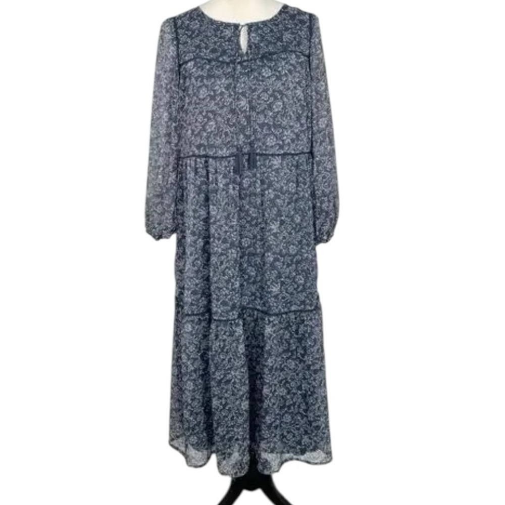 Lucky Brand Navy Floral 3/4 Sleeve Dress Size Large Cottagecore